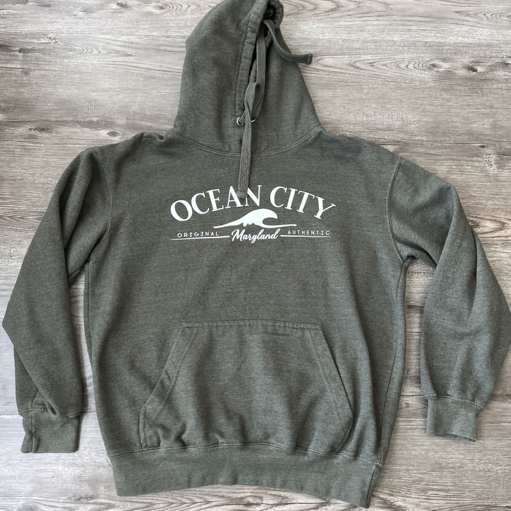 Ocean City Maryland Hoodie Adult Medium Olive Fleece Pullover